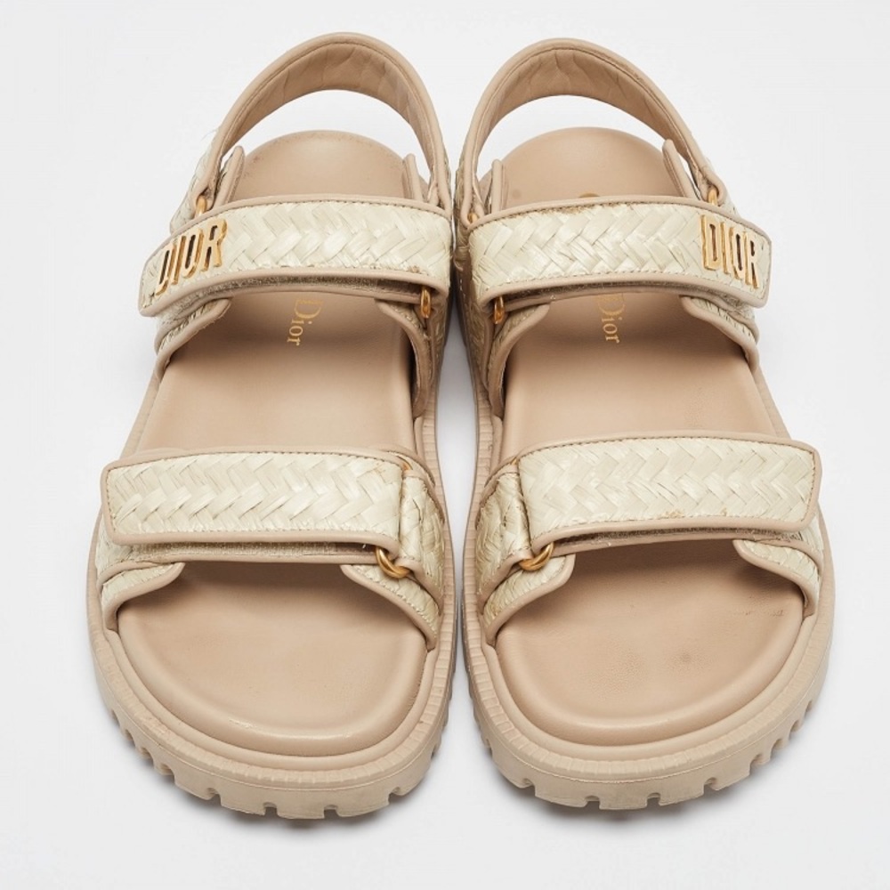 DIOR raffia sandals gold logo - Picture 4 of 13